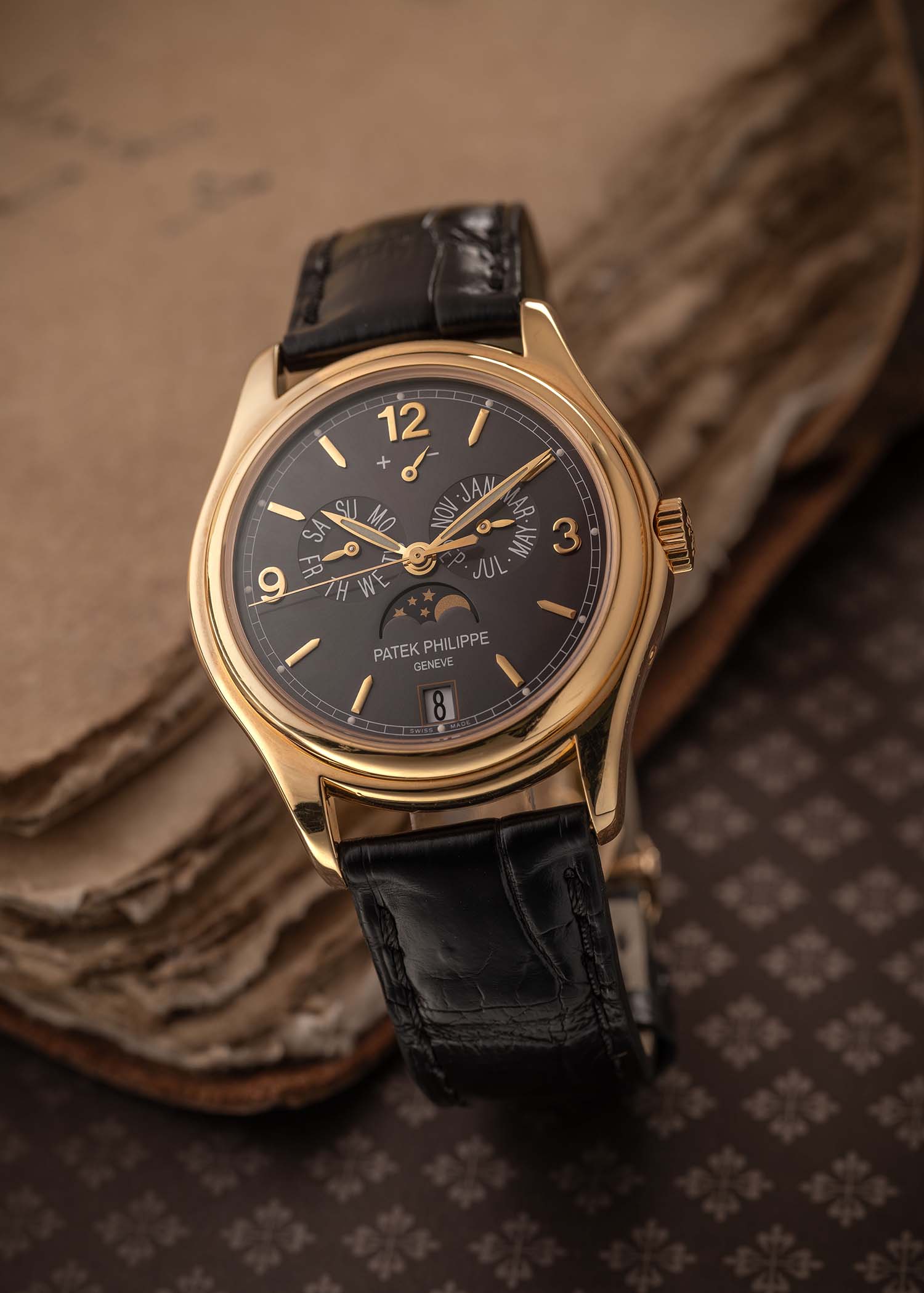 Patek Philippe Complications Annual Calendar Moonphase Yellow Gold Grey Sunburst for sale
